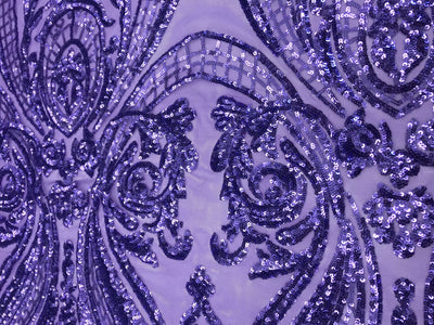 Alaina VIOLET Curlicue Sequins on Mesh Lace Fabric by the Yard - 10018