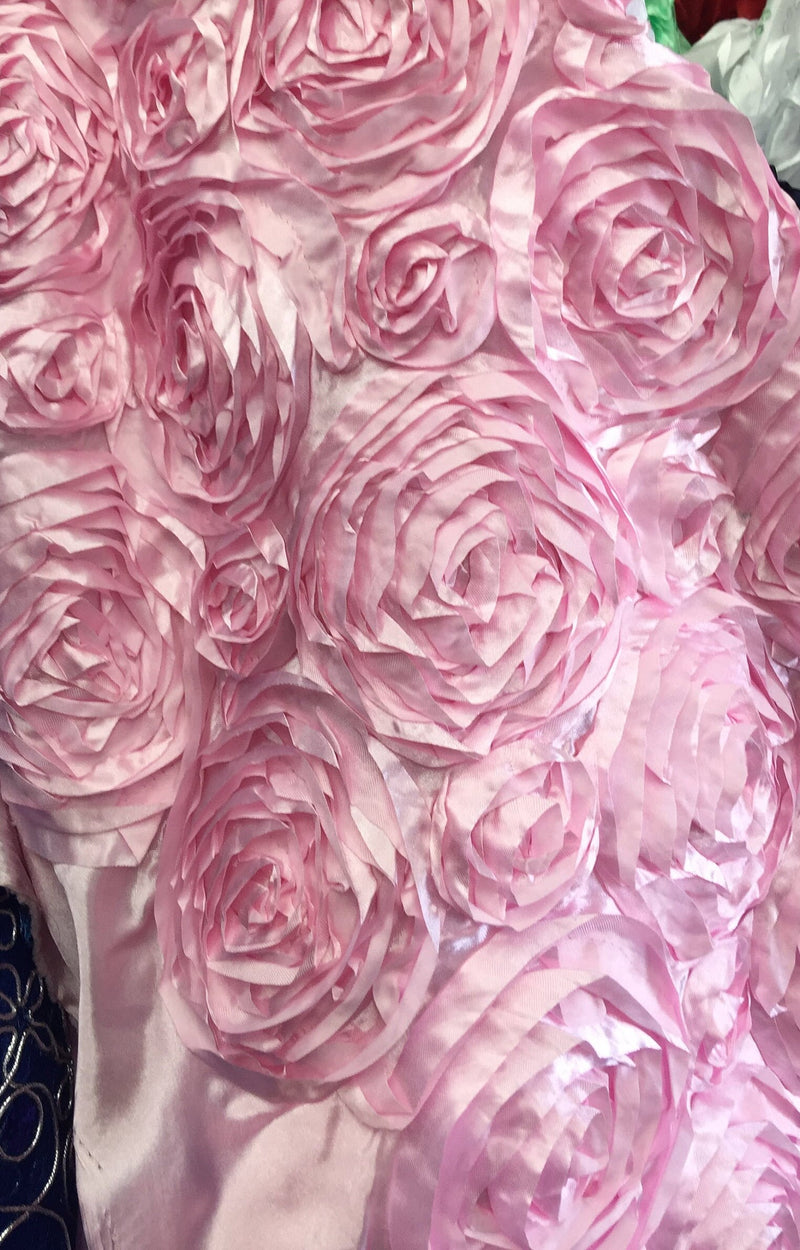 Paige LIGHT PINK 3D Floral Polyester Satin Rosette Fabric by the Yard - 10028