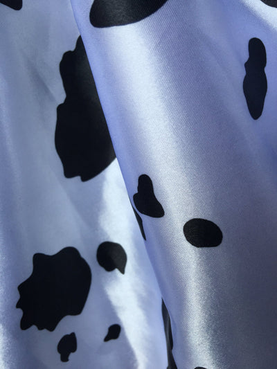 Mikayla BLACK & WHITE Cow Print Poly Satin Fabric by the Yard - 10097