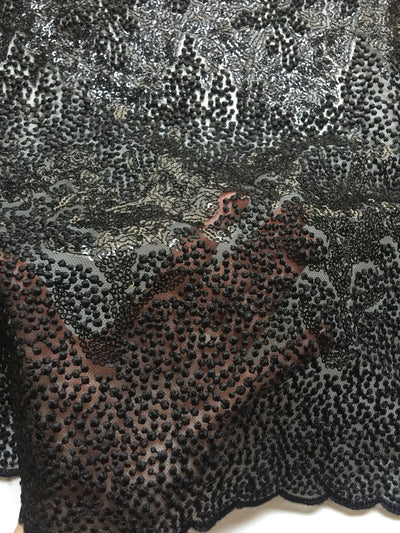 Joanna BLACK Maze Sequins Embroidered Dots on Mesh Lace Fabric by the Yard - 10074