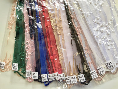 Kelsey NAVY BLUE Floral Beaded Lace Embroidery on Mesh Fabric by the Yard - 10093