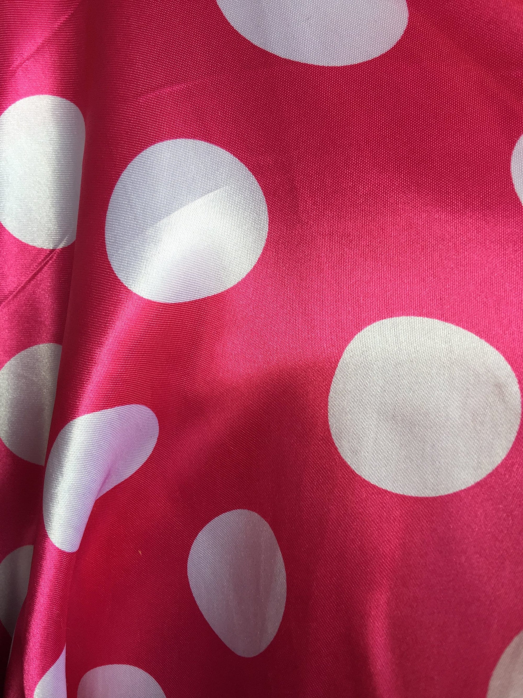 Lana 1.6" WHITE Polka Dots on PINK Polyester Light Weight Satin Fabric by the Yard - 10071