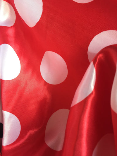 Lana 1.6" WHITE Polka Dots on RED Polyester Light Weight Satin Fabric by the Yard - 10071