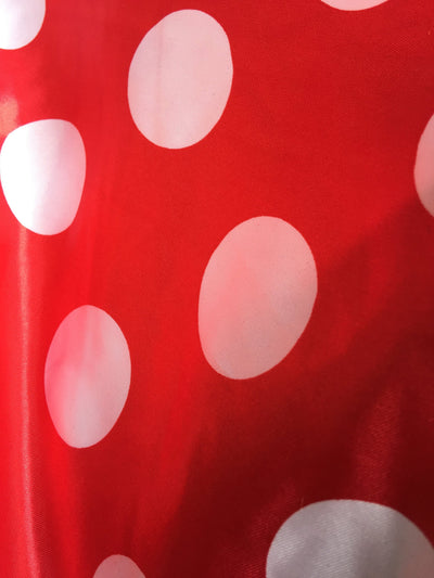 Lana 1.6" WHITE Polka Dots on RED Polyester Light Weight Satin Fabric by the Yard - 10071