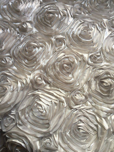 Paige SILVER GREY 3D Floral Polyester Satin Rosette Fabric by the Yard - 10028