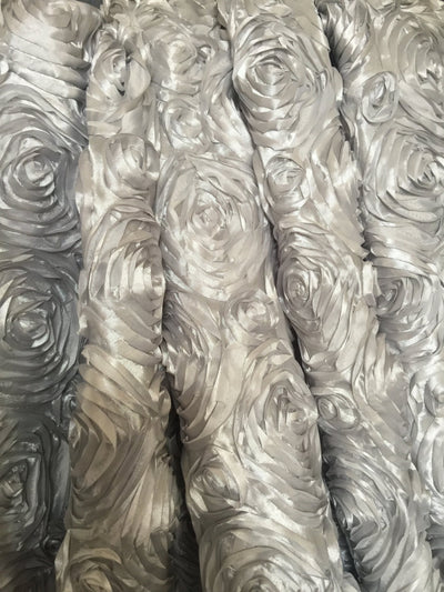 Paige SILVER GREY 3D Floral Polyester Satin Rosette Fabric by the Yard - 10028