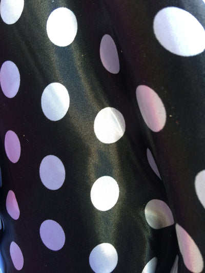 Shelby 0.75" WHITE Polka Dots on BLACK Polyester Light Weight Satin Fabric by the Yard - 10070