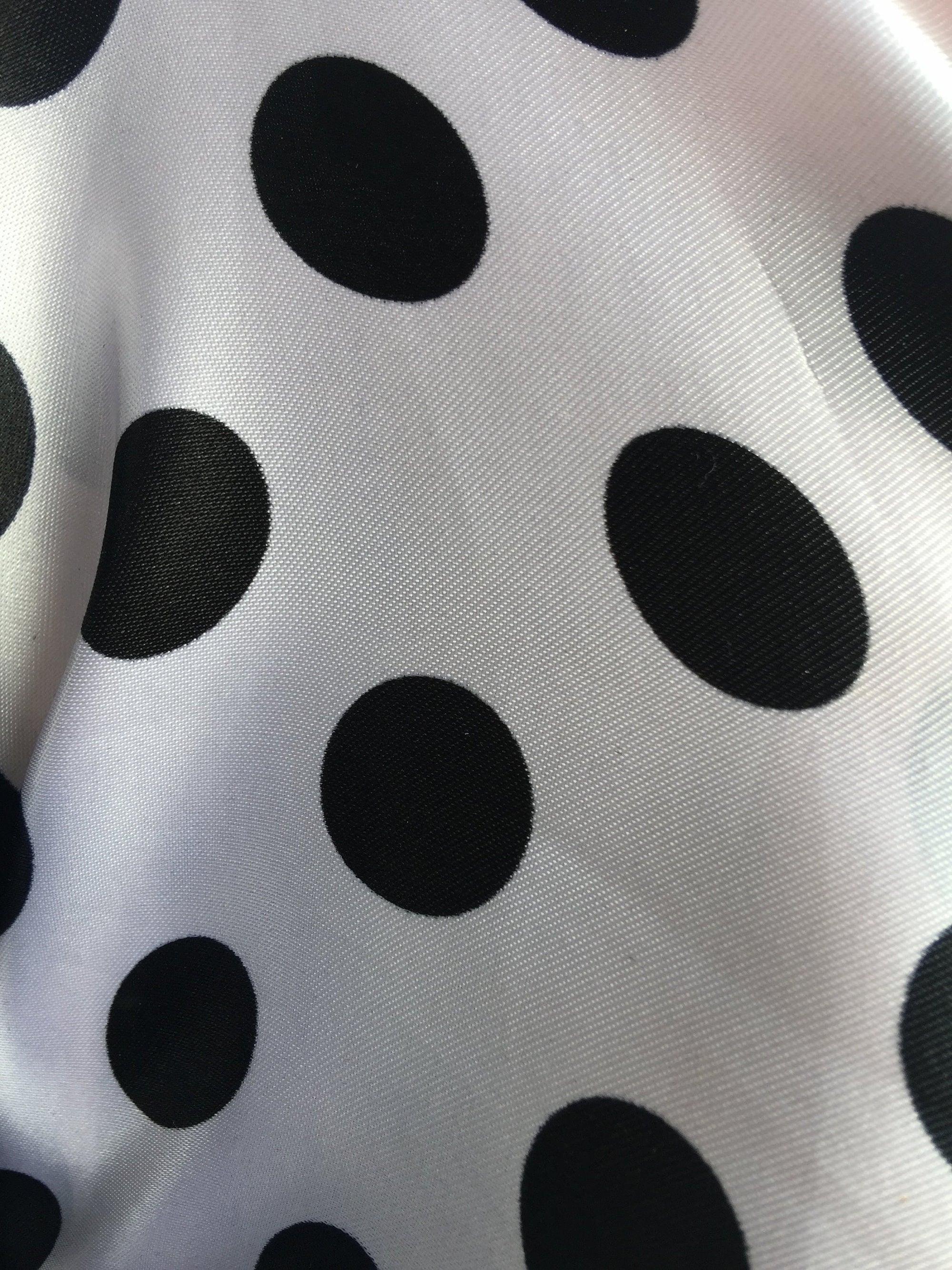 Shelby 0.75" BLACK Polka Dots on WHITE Polyester Light Weight Satin Fabric by the Yard - 10070