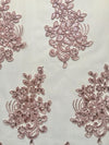 Brianna OLD ROSE Polyester Floral Embroidery with Sequins on Mesh Lace Fabric by the Yard - 10020