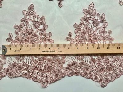 Brianna OLD ROSE Polyester Floral Embroidery with Sequins on Mesh Lace Fabric by the Yard - 10020