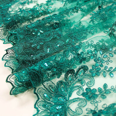 Melody HUNTER GREEN Polyester Floral Embroidery with Sequins on Mesh Lace Fabric by the Yard for Gown, Wedding, Bridesmaid, Prom - 10002