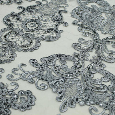 Vivian GREY Polyester Embroidery with Sequins on Mesh Lace Fabric by the Yard for Gown, Wedding, Bridesmaid, Prom - 10003