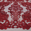 Vivian BURGUNDY Polyester Embroidery with Sequins on Mesh Lace Fabric by the Yard for Gown, Wedding, Bridesmaid, Prom - 10003
