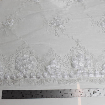 Andrea WHITE 3D Floral Matte Corded Embroidery on Mesh Lace Fabric by the Yard - 10016