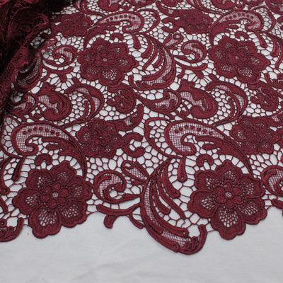 Maggie BURGUNDY Guipure Venice Heavy Lace Fabric by the Yard - 10019