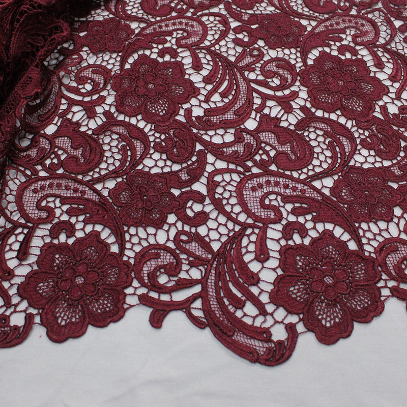 Maggie BURGUNDY Guipure Venice Heavy Lace Fabric by the Yard - 10019