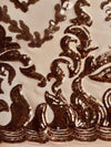 Miranda BRONZE Vines and Leaves Sequins on DUSTYPINK Mesh Lace Fabric by the Yard - 10061