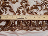 Miranda BRONZE Vines and Leaves Sequins on DUSTYPINK Mesh Lace Fabric by the Yard - 10061