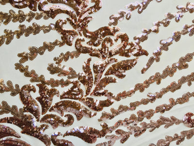 Miranda CHAMPAGNE Vines and Leaves Sequins on CHAMPAGNE Mesh Lace Fabric by the Yard - 10061