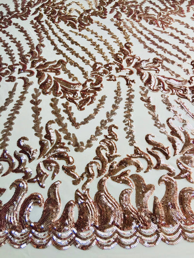 Miranda CHAMPAGNE Vines and Leaves Sequins on CHAMPAGNE Mesh Lace Fabric by the Yard - 10061