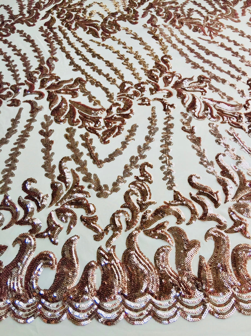Miranda CHAMPAGNE Vines and Leaves Sequins on CHAMPAGNE Mesh Lace Fabric by the Yard - 10061