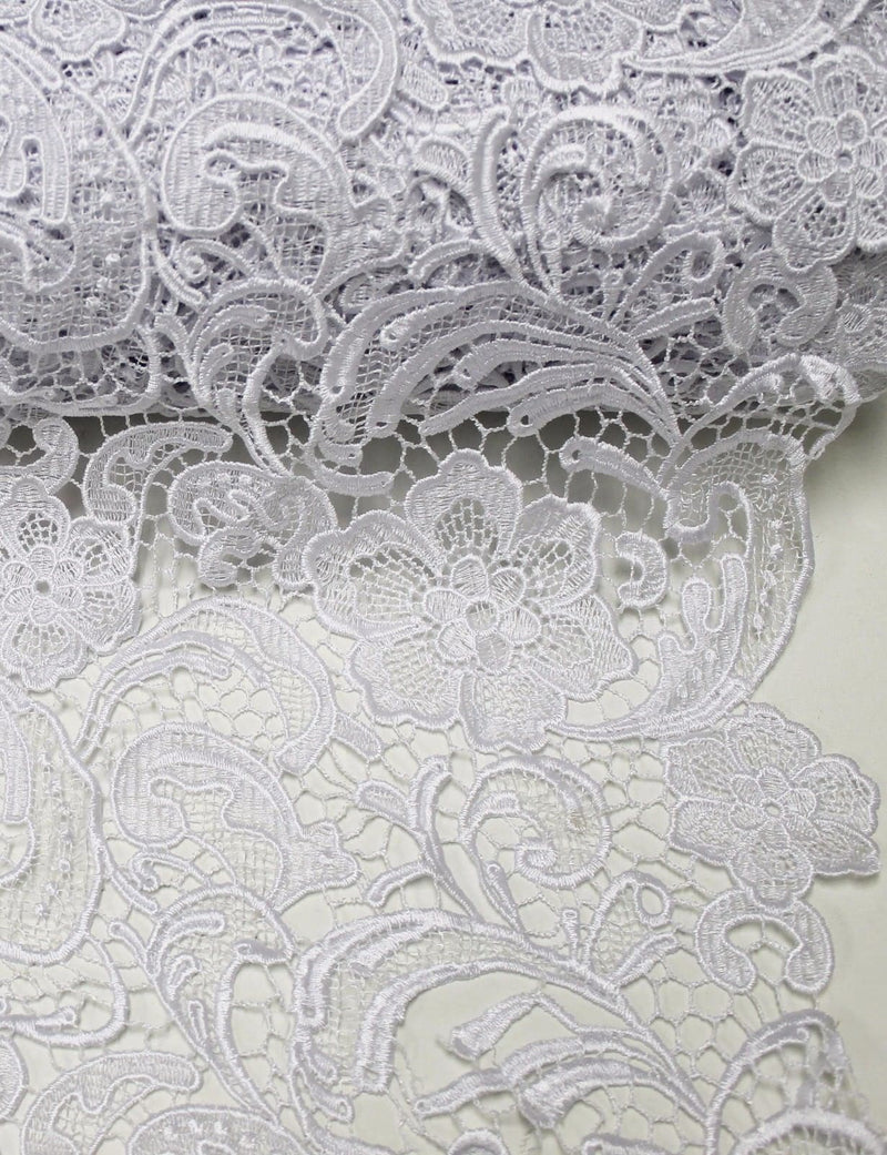 Maggie WHITE Guipure Venice Heavy Lace Fabric by the Yard - 10019