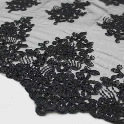 Brianna BLACK Polyester Floral Embroidery with Sequins on Mesh Lace Fabric by the Yard - 10020