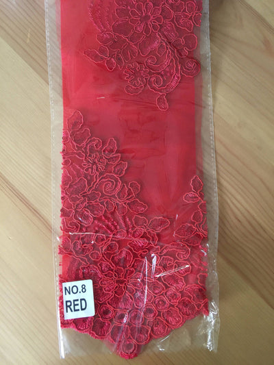 Brianna RED Polyester Floral Embroidery with Sequins on Mesh Lace Fabric by the Yard - 10020