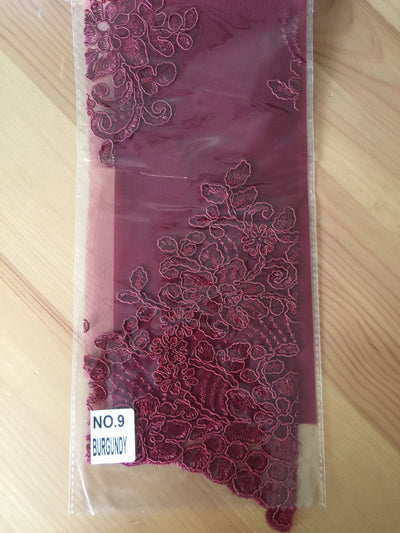 Brianna BURGUNDY Polyester Floral Embroidery with Sequins on Mesh Lace Fabric by the Yard - 10020