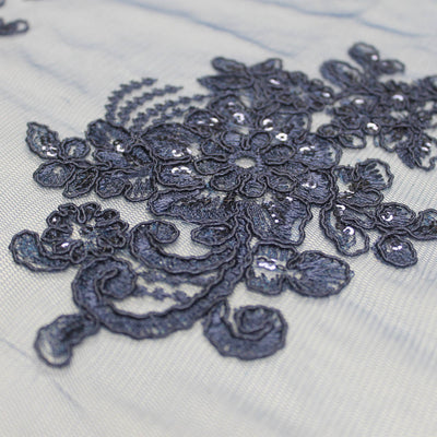 Brianna NAVY BLUE Polyester Floral Embroidery with Sequins on Mesh Lace Fabric by the Yard - 10020