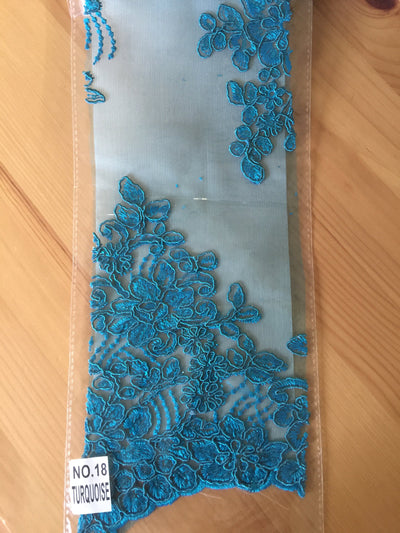Brianna TURQUOISE Polyester Floral Embroidery with Sequins on Mesh Lace Fabric by the Yard - 10020