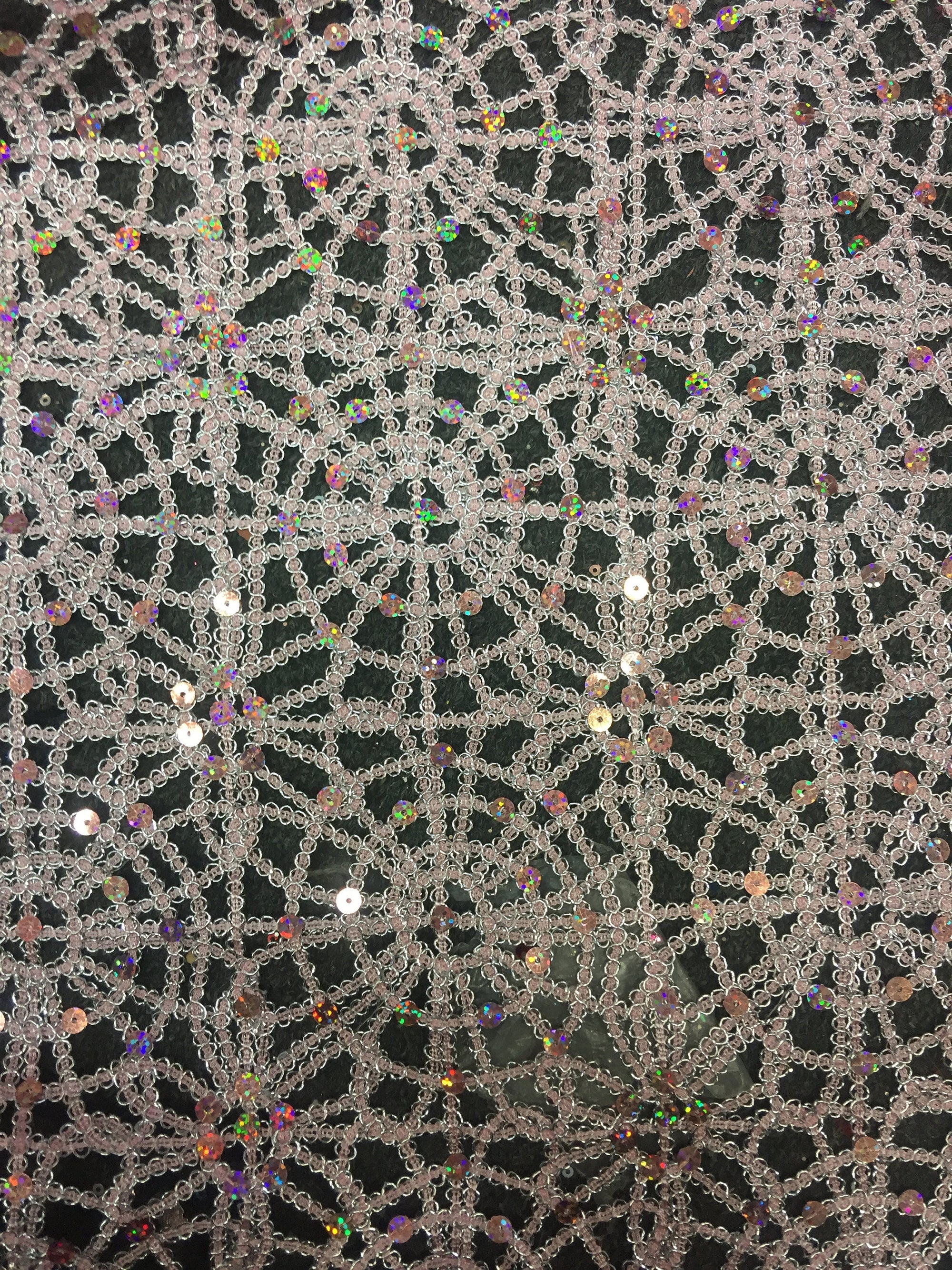Harmony LIGHT PINK Foil and Sequins Open Weave Lace Fabric by the Yard - 10023