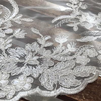 Callie WHITE Polyester Floral Corsage Embroidery on Mesh Lace Fabric by the Yard - 10025