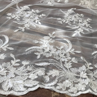 Callie WHITE Polyester Floral Corsage Embroidery on Mesh Lace Fabric by the Yard - 10025