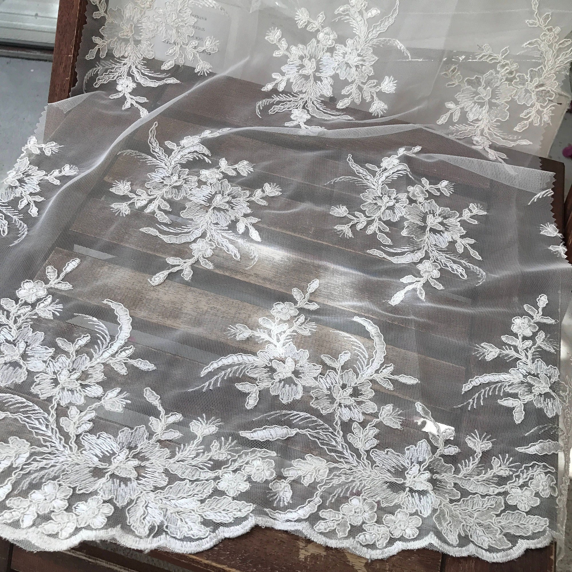Callie WHITE Polyester Floral Corsage Embroidery on Mesh Lace Fabric by the Yard - 10025