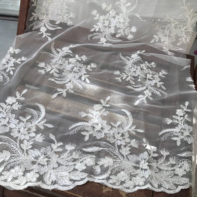 Callie WHITE Polyester Floral Corsage Embroidery on Mesh Lace Fabric by the Yard - 10025