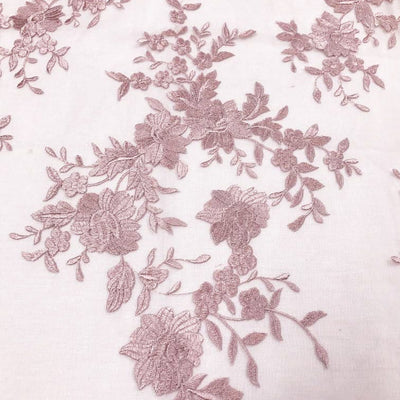 Teagan MAUVE Damask Design Embroidered on Mesh Lace Fabric by the Yard - 10027