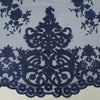 Teagan NAVY BLUE Damask Design Embroidered on Mesh Lace Fabric by the Yard - 10027