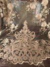 Teagan GOLD Damask Design Embroidered on Mesh Lace Fabric by the Yard - 10027