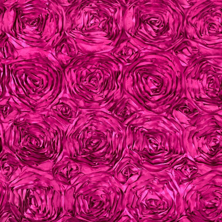 Paige FUCHSIA 3D Floral Polyester Satin Rosette Fabric by the Yard - 10028