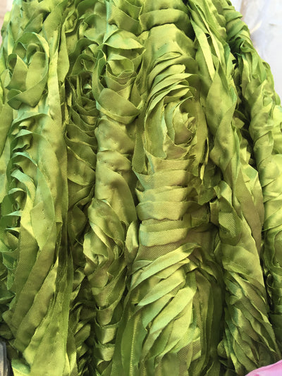 Paige OLIVE GREEN 3D Floral Polyester Satin Rosette Fabric by the Yard - 10028