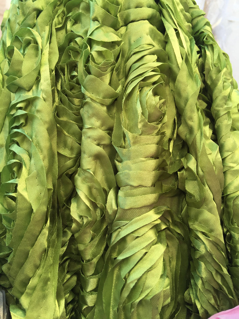 Paige OLIVE GREEN 3D Floral Polyester Satin Rosette Fabric by the Yard - 10028