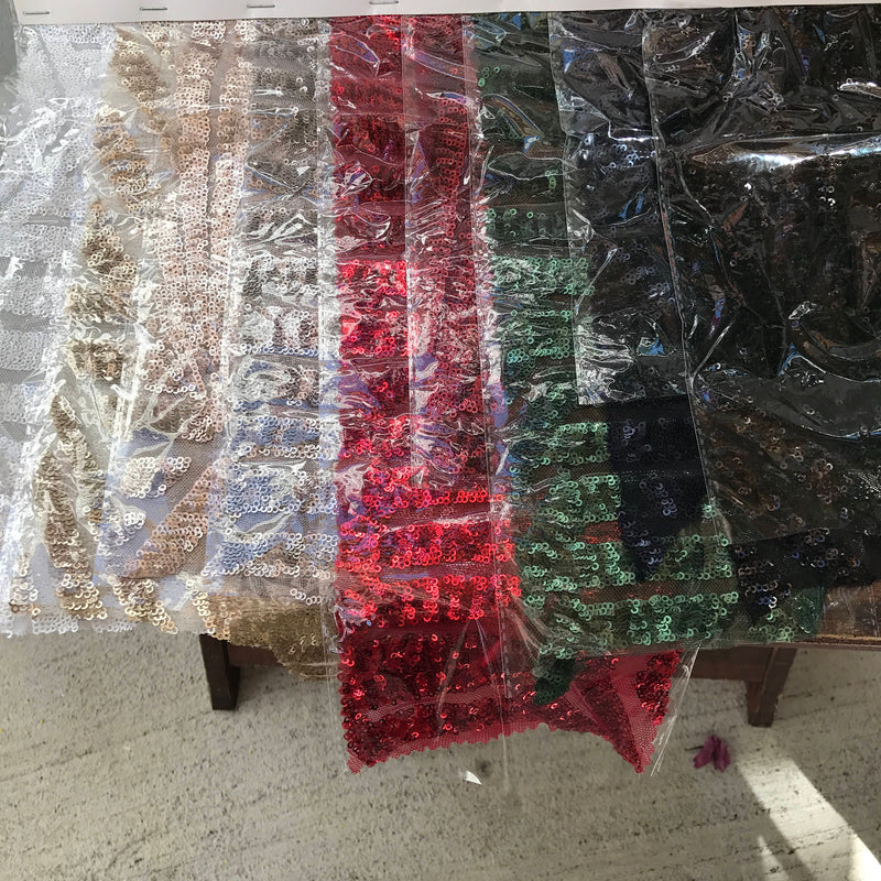 Thea CHAMPAGNE Geometric Sequins Diamond & Stripes on Mesh Lace Fabric by the Yard - 10026