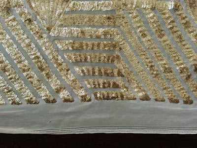 Thea GOLD Geometric Sequins Diamond & Stripes on Mesh Lace Fabric by the Yard - 10026