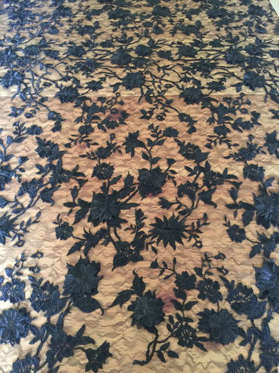 Nina BLACK Polyester 3D Floral Embroidery on Mesh Lace Fabric by the Yard - 10032