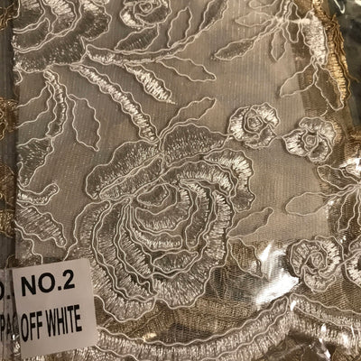 Dakota IVORY Polyester Corded Floral Embroidery on Mesh Lace Fabric by the Yard - 10043