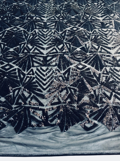 Gia MATTE NAVY Geometric Sequins on NAVY Mesh Lace Fabric by the Yard - 10101