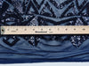 Gia NAVY Geometric Sequins on ROYAL Mesh Lace Fabric by the Yard - 10101