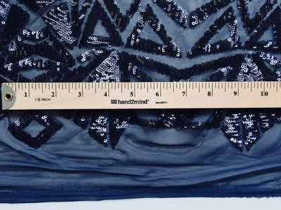 Gia NAVY Geometric Sequins on ROYAL Mesh Lace Fabric by the Yard - 10101