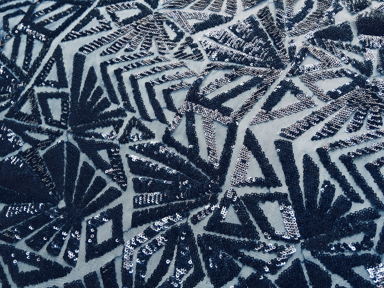 Gia NAVY Geometric Sequins on ROYAL Mesh Lace Fabric by the Yard - 10101
